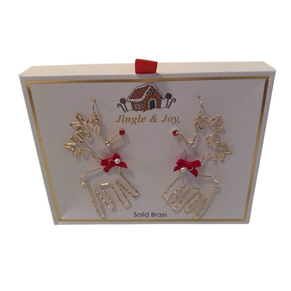 Jingle & Joy Solid Brass Reindeer Earrings.